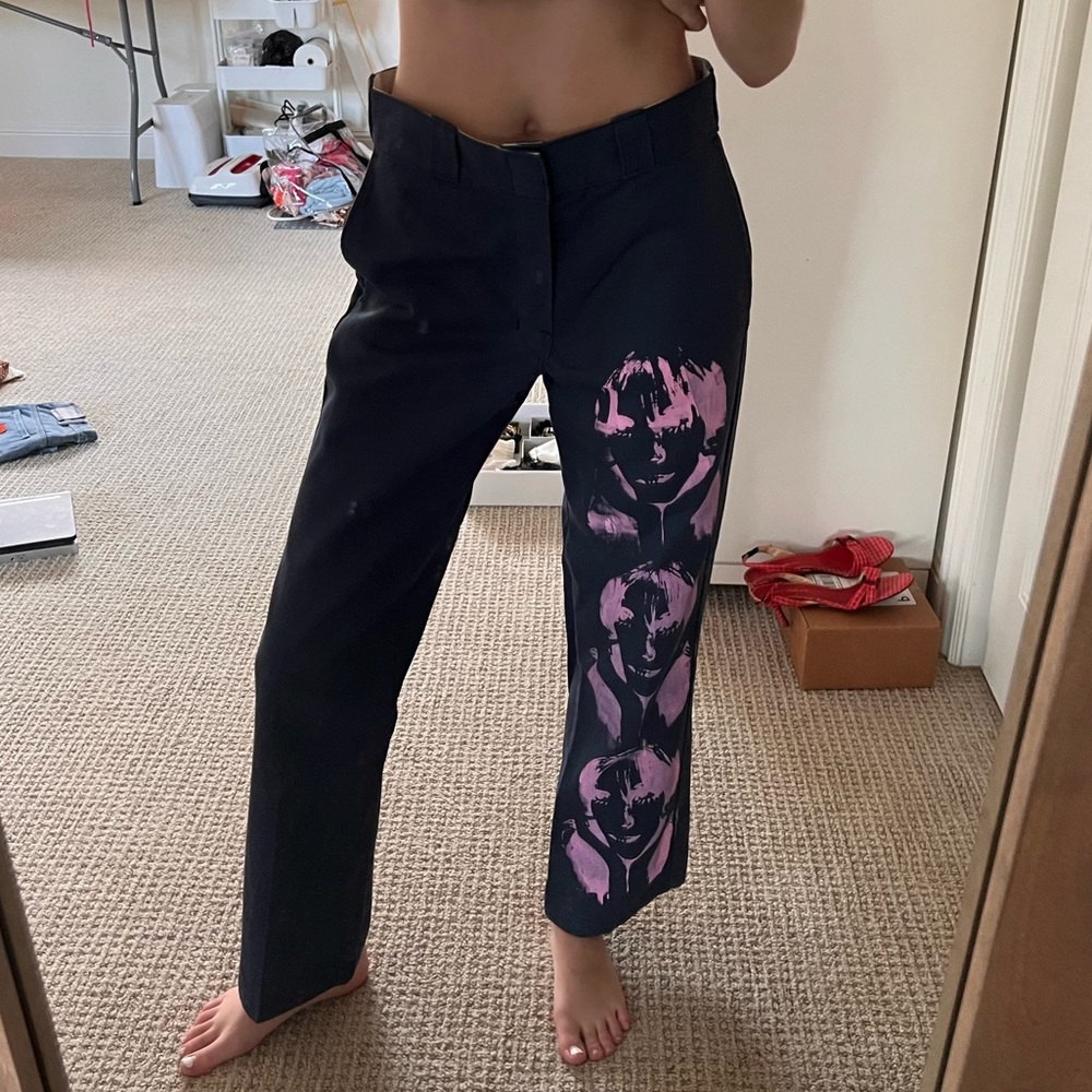 Pink screen printed navy dickies